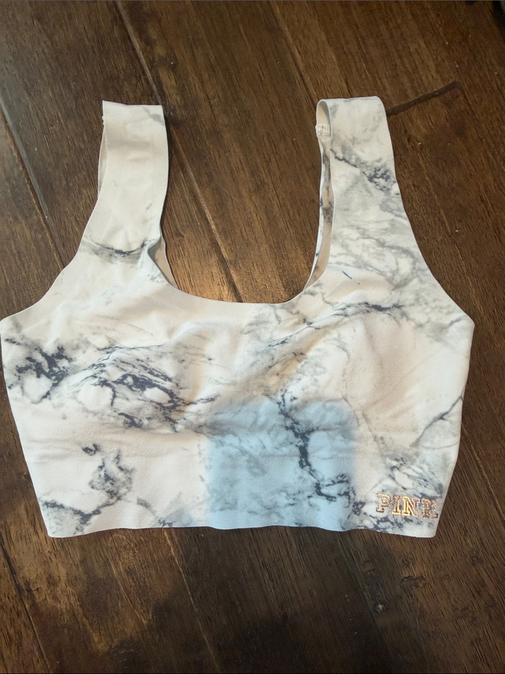 PINK Victoria's Secret White Marble Print Sports Bra
